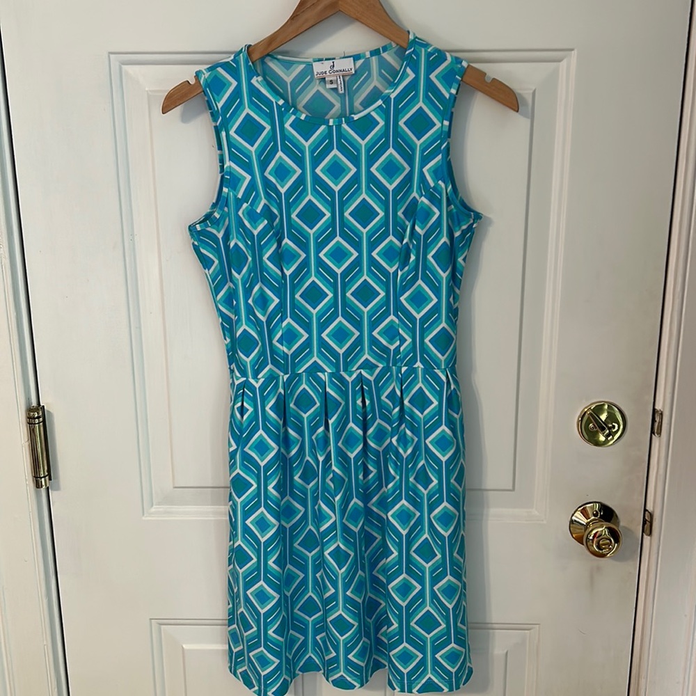 Jude Connally teal blue pattern sleeveless dress - S